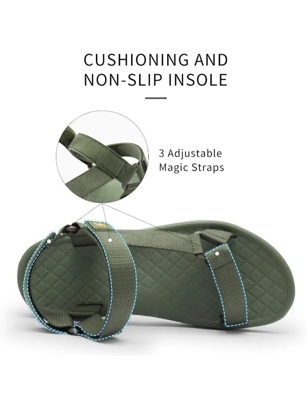 Men's Army Green Comfortable Athletic Hiking Sport Sandals Outdoor Beach Shoes